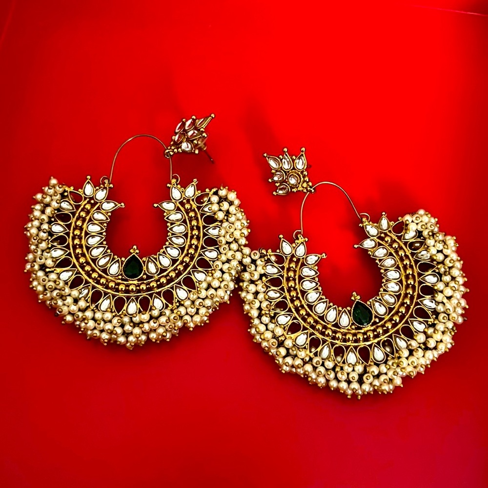Large beaded chandbali earrings